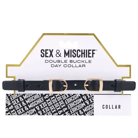 Sportsheets S&M Double Buckle Day Collar Black Adjustable Gold Detail
