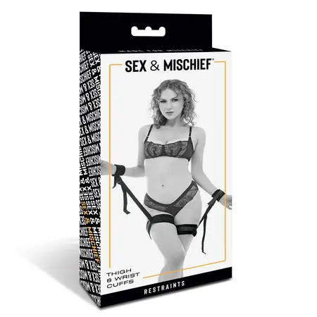 Sportsheets S&M Adjustable Thigh and Wrist Restraint System Black