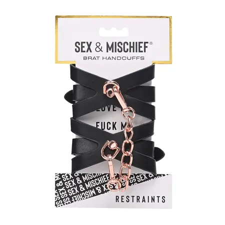 Sportsheets Sex & Mischief Brat Handcuffs with Rose Gold Chain, Black