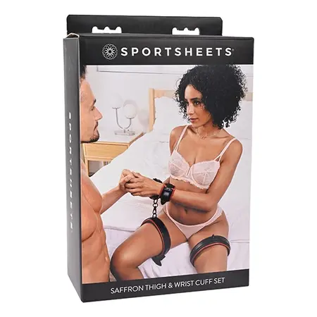Sportsheets Saffron Thigh & Wrist Restraint Set, Adjustable Faux Leather