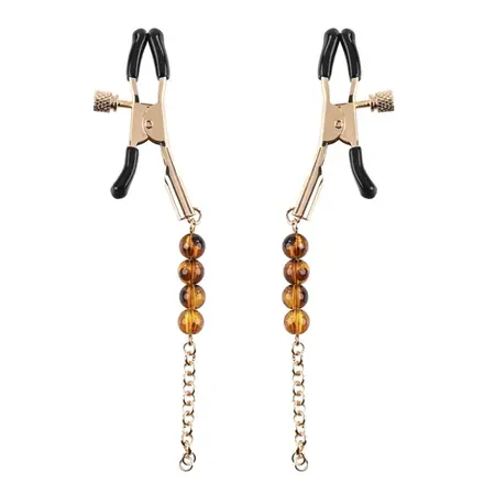 Sportsheets Amber Beaded Adjustable Nipple Clamps with Gold Chain