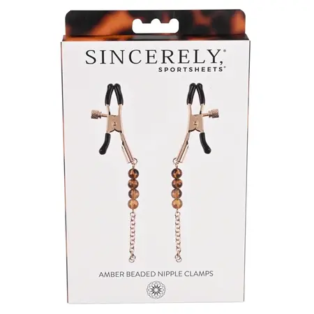 Sportsheets Amber Beaded Adjustable Nipple Clamps with Gold Chain