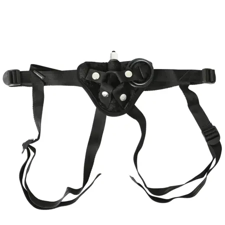 Sportsheets Vibrating Velvet Adjustable Strap-On Harness Black 152 cm