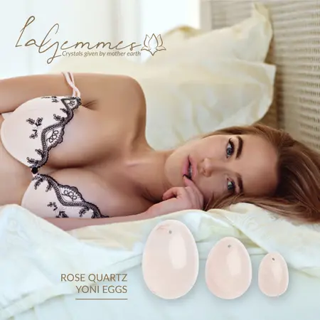 La Gemmes Yoni Egg Rose Quartz L - Natural Gemstone Wellness Trainer 5x3.5cm