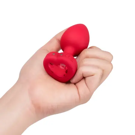 b-Vibe Heart Vibrating Remote Plug M/L Red - 15 Modes, Silicone, USB