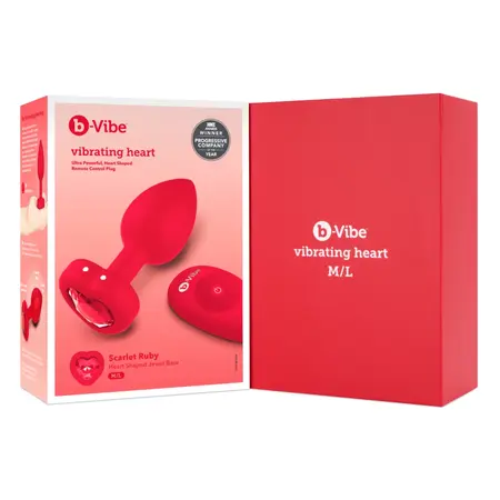 b-Vibe Heart Vibrating Remote Plug M/L Red - 15 Modes, Silicone, USB