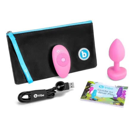 b-Vibe Vibrating Heart Plug S/M Pink - Remote Control, 15 Modes