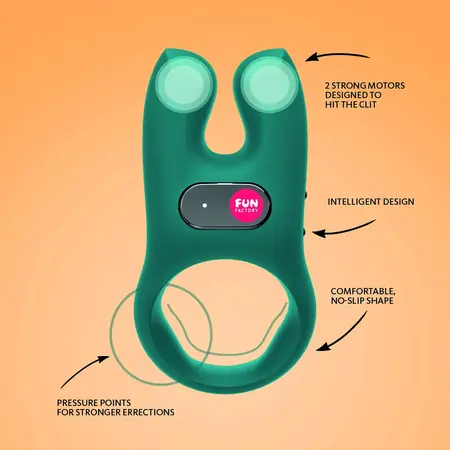 Fun Factory NOS Deep Sea Blue Vibrating Intimacy Ring, Dual Motors, Silicone