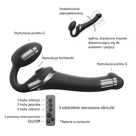 Strap-On-Me Multi Orgasm Black L - Bendable System, 3 Motors, Remote