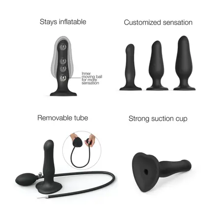 Strap-On-Me Inflatable Plug Black - Adjustable Size, Liquid Silicone