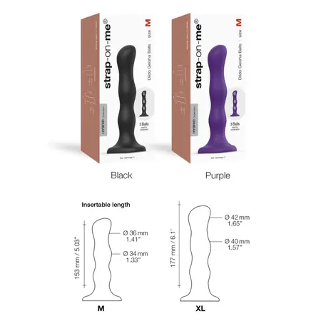 Strap-On-Me Dildo Geisha Ball Black M - Liquid Silicone, Rotating Beads