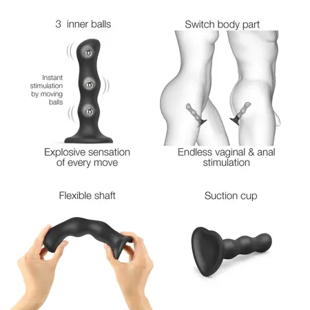 Strap-On-Me Dildo Geisha Ball Black M - Liquid Silicone, Rotating Beads