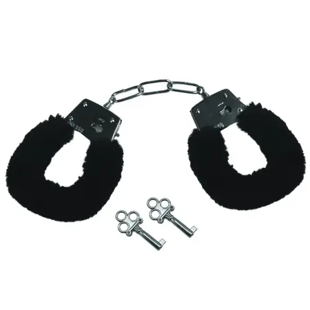 Sportsheets S&M Furry Handcuffs Black - Soft Plush Safety Restraints