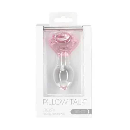 Pillow Talk Rosy Glass Plug Pink Rose Base + Bonus PowerBullet Set