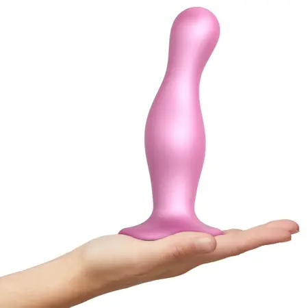 Strap-On-Me Dildo Plug Curvy Metallic Sugar Pink M - Liquid Silicone, Suction Cup