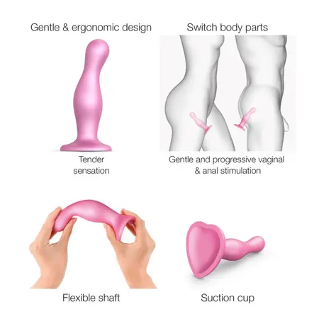 Strap-On-Me Dildo Plug Curvy Metallic Sugar Pink M - Liquid Silicone, Suction Cup