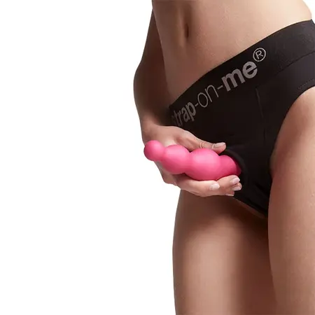 Strap-On-Me Plug Beads Metallic Raspberry Pink S - Liquid Silicone, 3-Step Design