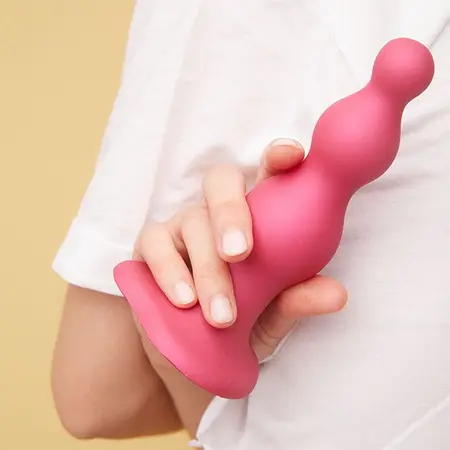 Strap-On-Me Plug Beads Metallic Raspberry Pink S - Liquid Silicone, 3-Step Design