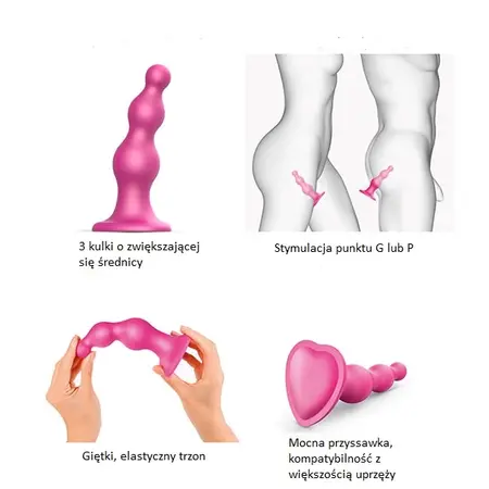 Strap-On-Me Plug Beads Metallic Raspberry Pink S - Liquid Silicone, 3-Step Design