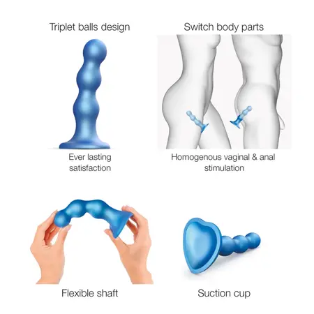 Strap-On-Me Plug Balls S Metallic Blue - Liquid Silicone, 3 Beads, Harness-Ready
