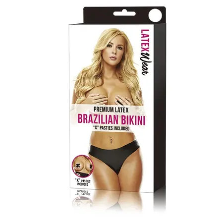 Latexwear Premium Latex Brazilian Bikini Black S/M - 100% Latex Design
