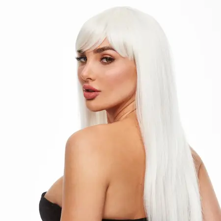 Pleasure Wigs Amber White Glow in the Dark Synthetic Wig, Medium Length