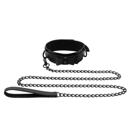 Sportsheets Sincerely Bow Tie Collar & Leash Set, Faux Leather, Black