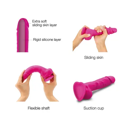 Strap-On-Me Sliding Skin Silicone Model Fuchsia L - Dual Density, Flexible