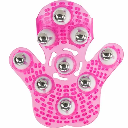 PowerBullet Roller Balls Pink Massage Glove - Adjustable, 9 Metal Spheres