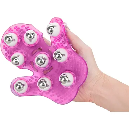 PowerBullet Roller Balls Pink Massage Glove - Adjustable, 9 Metal Spheres