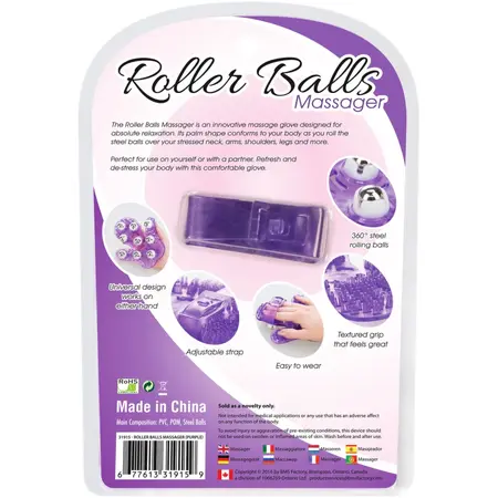 PowerBullet Roller Balls Massage Glove Purple - 9-Metal Ball System