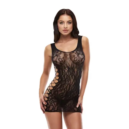 Lapdance Leopard Lace Mini Dress Black - One Size, Semi-Sheer Design