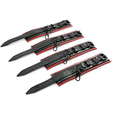 Sportsheets Saffron Adjustable Hog Tie & Cuff Set, Red-Black, Vegan Leather