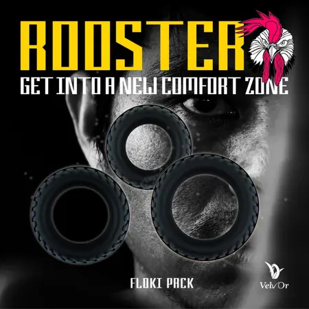 Velv'Or Rooster Floki Silicone Ring Set - 3 Sizes, Black