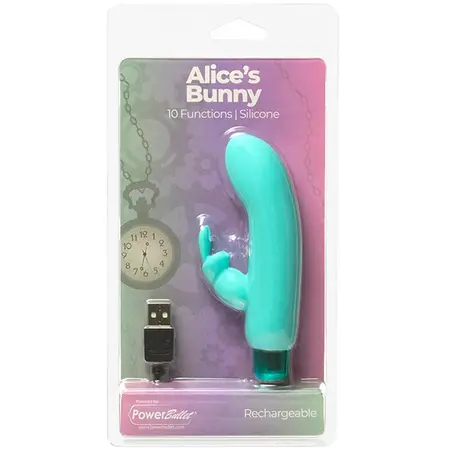 PowerBullet Alice's Bunny Teal - Compact 10-Function Vibrating Device