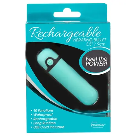 PowerBullet Rechargeable Vibrating Bullet Teal - 10-Mode Compact Model