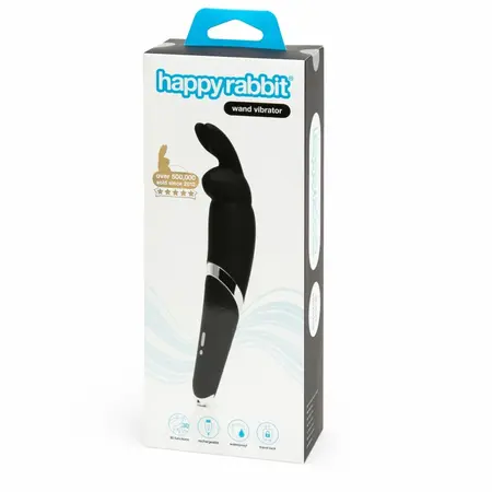 Happy Rabbit Wand Black - Silicone Massager, 10 Modes, Waterproof