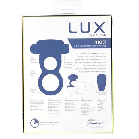 LUX Active Triad Dual Vibrating Ring with Remote Control, Silicone, Black