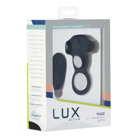 LUX Active Triad Dual Vibrating Ring with Remote Control, Silicone, Black