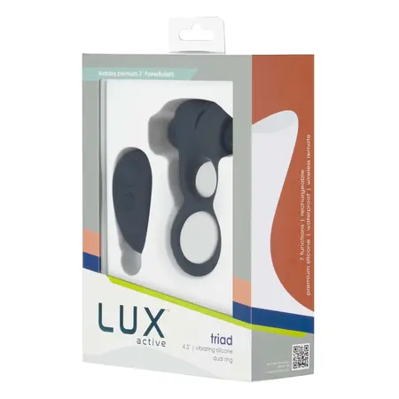 LUX Active Triad Dual Vibrating Ring with Remote Control, Silicone, Black