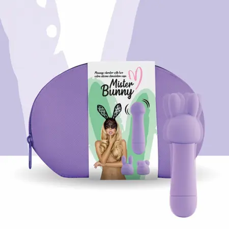 FeelzToys Mister Bunny Massage Device 2 Silicone Caps Purple 135mm