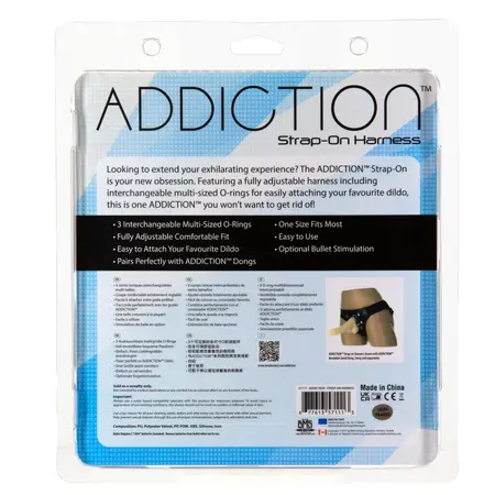 Addiction Strap-On Harness Adjustable Black One Size with PowerBullet