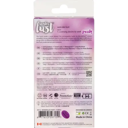Wonderlust Purity Mini Vibration System Purple Rechargeable 20 Modes