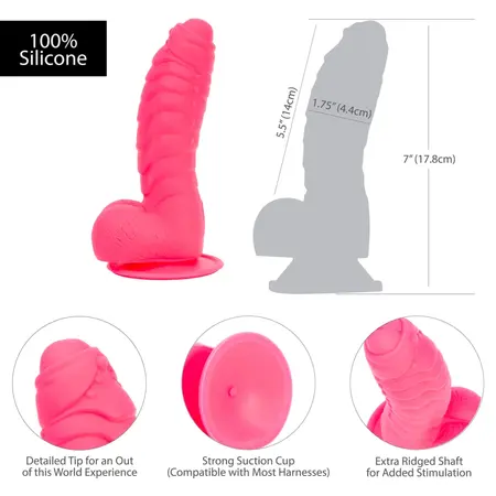 Addiction Tom 18 cm Silicone Ribbed Model Hot Pink with Suction Cup