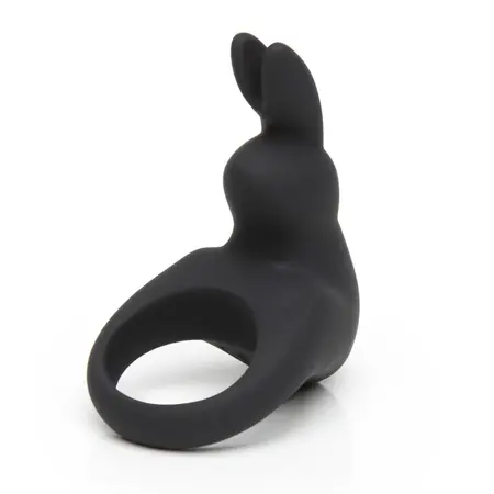 Happy Rabbit Rechargeable Vibrating Ring Black - 12 Modes Silicone System