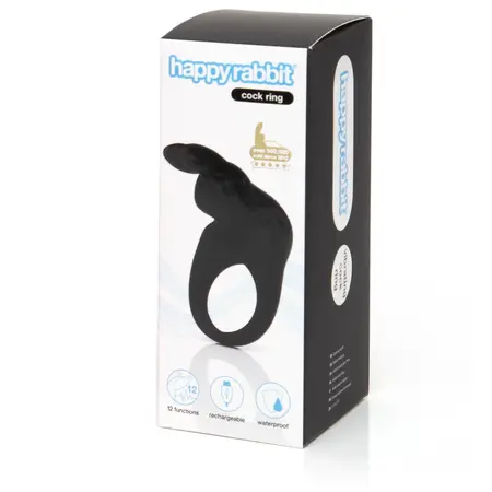 Happy Rabbit Rechargeable Vibrating Ring Black - 12 Modes Silicone System