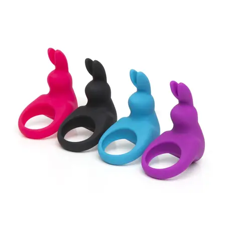 Happy Rabbit Rechargeable Vibrating Ring Black - 12 Modes Silicone System