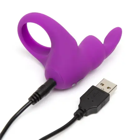 Happy Rabbit Rechargeable Vibrating Ring Black - 12 Modes Silicone System