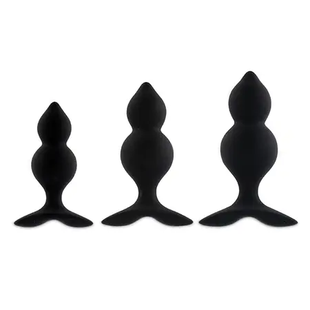 FeelzToys Bibi Twin 3-Piece Plug Set Black - Flexible Silicone, Multi-Size