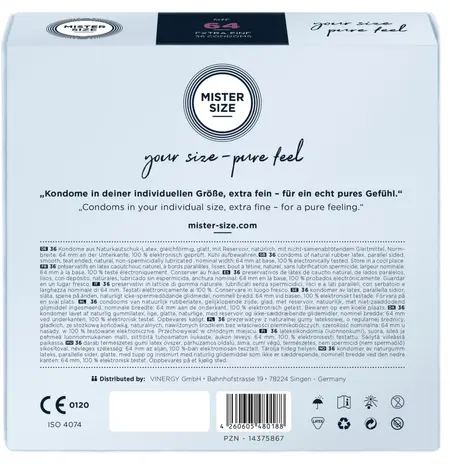 Mister Size 64 mm - Large Size Latex Condoms, 36-Pack